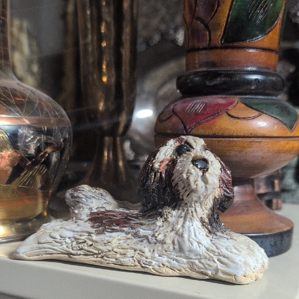 Signed Pottery Dog Figurine